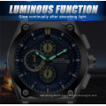 Megir 2098 Blue Men's Leather Strap Quartz Watches Army Sports Chronograph Waterproof Wristwatch for Man Luminous Clock